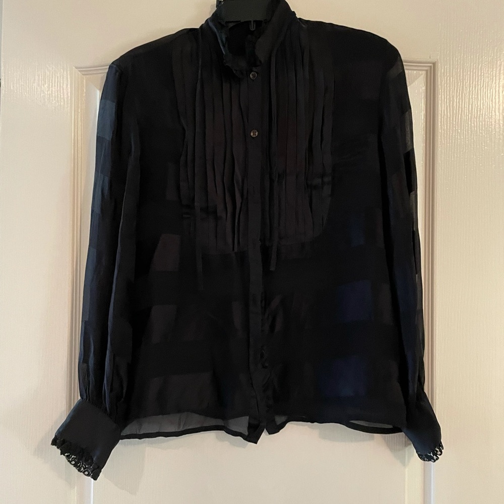 Valentino Silk Sheer Mock Neck Blouse